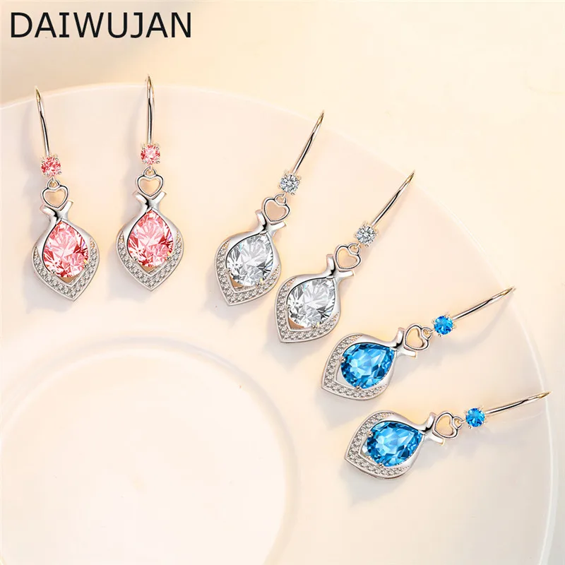 Женские серебряные серьги DAIWUJAN 925 белые розовые голубые циркониевые для женщин