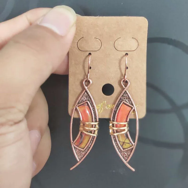 Женские серьги с камнем Винтажные желтого и оранжевого цветов из полого металла