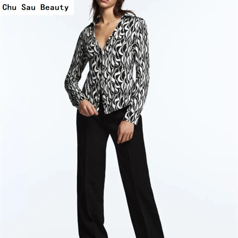 

Женская Облегающая рубашка ZA, однобортная Повседневная универсальная блузка с длинным рукавом и V-образным вырезом, весна-осень 2021