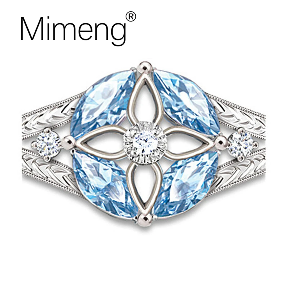 Mimeng женское кольцо с голубым цирконом клевером для девушки популярное нежное