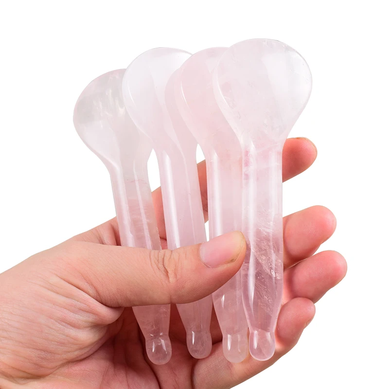

Light Pink Rock quartz Gua Sha Tool Natural Rose Quartz Acupuncture point wand Crystal Massage Eye Massager Face Head Health