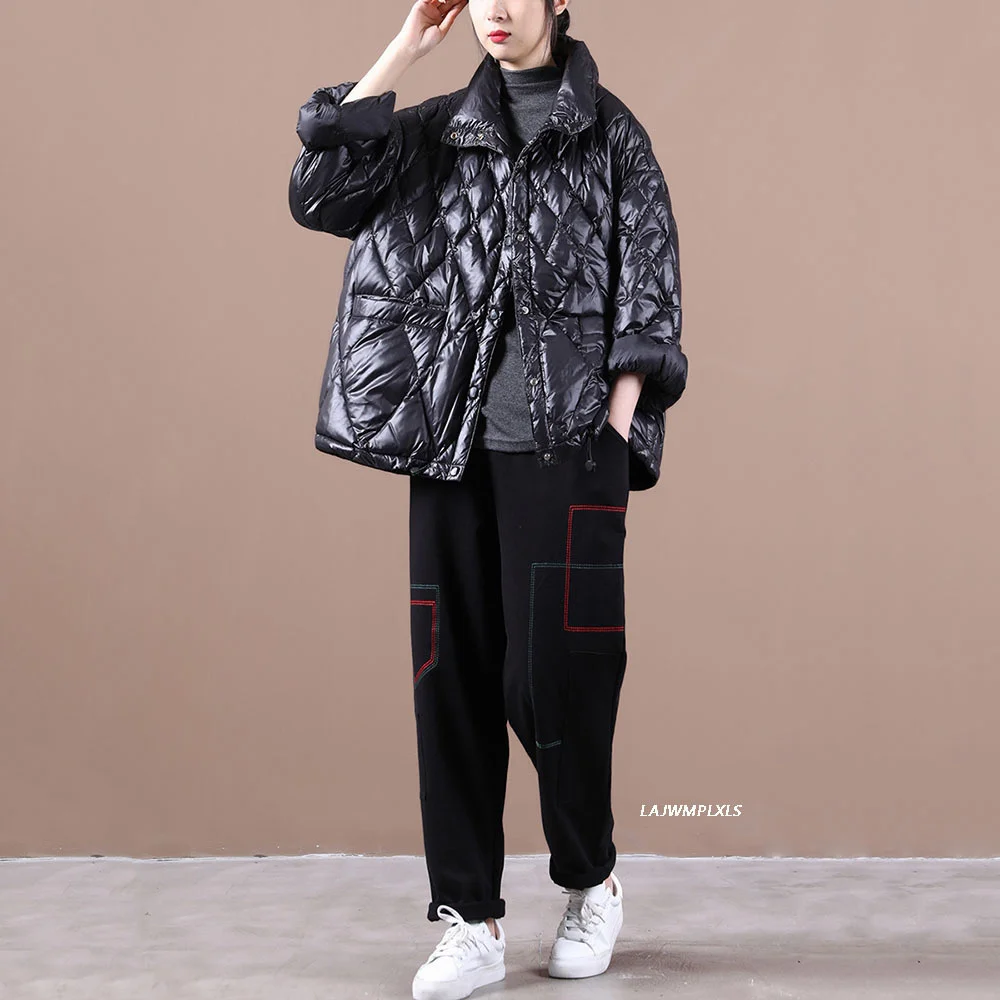 

Winter Short Duck Down Coat Women Casual Loose Warm Jackets Autumn Fashion Pocket Basic Parkas