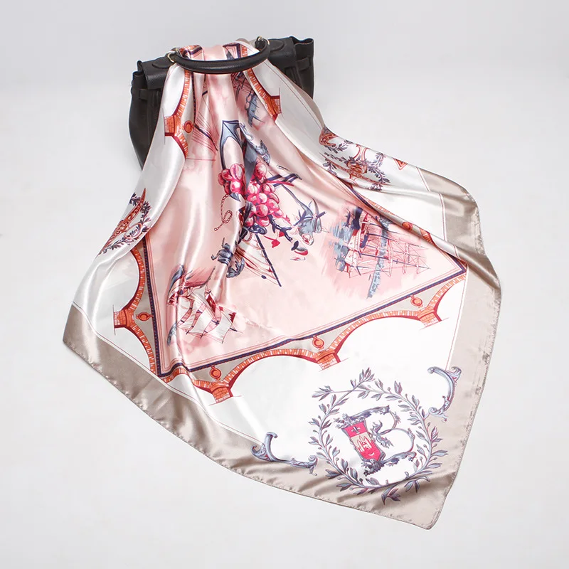 Модный Шелковый сатиновый шарф для женщин с принтом хиджаба шарфы 90*90 см