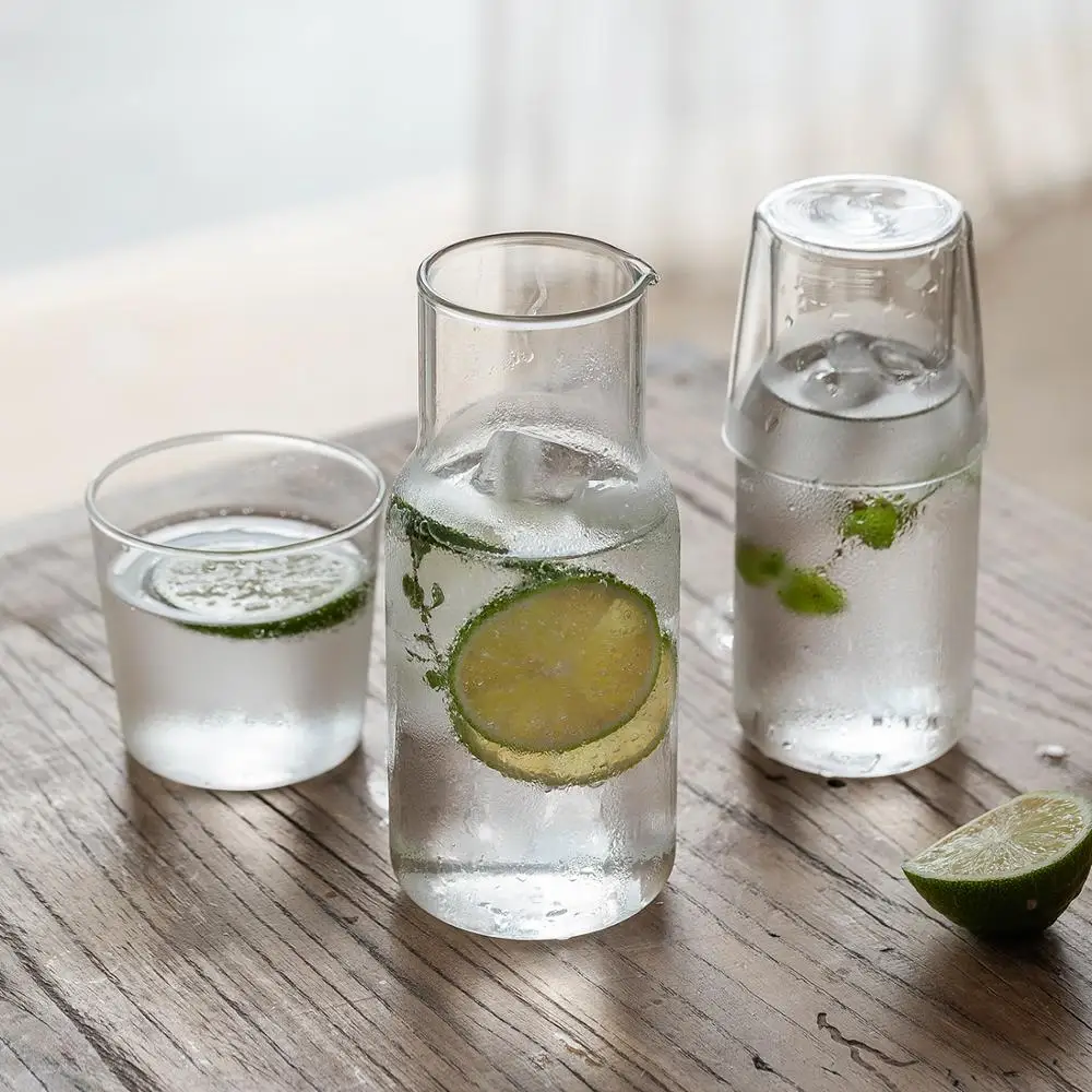 

Water Carafe with Tumbler Glass Cold Hot Water Bottle Cup Sets Bedside Water Pitcher High Temperature Resistance Bottle