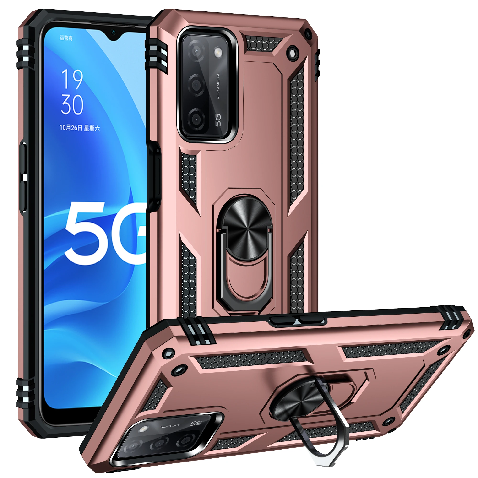 

Fashion Armor Rugged Shockproof Phone Case For OPPO Realme A54 A55 A74 F19 C21 4G 5G Ring Magnetic Kickstand Protection Cover