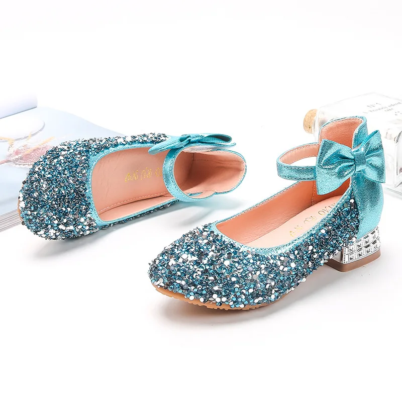 Girls Sequin Shiny Princess Shoes 2022 New Little Girl Crystal Heels 4-12 Year Old Children Single Shoes enlarge
