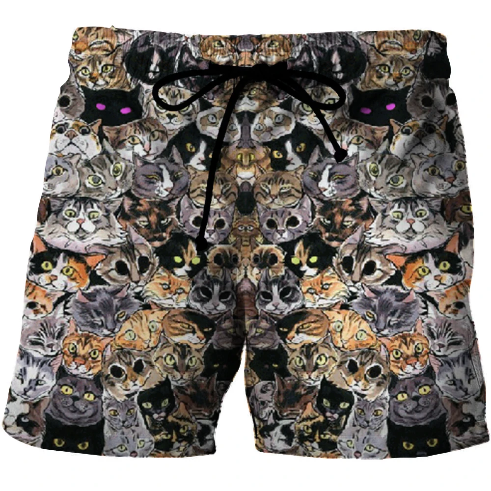 Пляжные шорты с 3D рисунком кота для мужчин и женщин | Мужская одежда