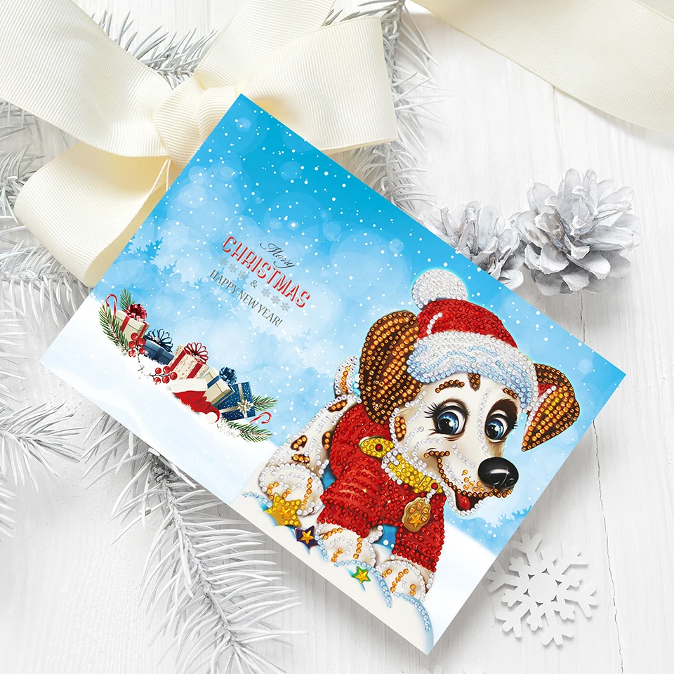 

4/8pcs 5D DIY Diamond Painting Cartoon Paper Greeting Postcards Craft Kids Festival Greet Cards Mini Santa Claus Merry Christmas