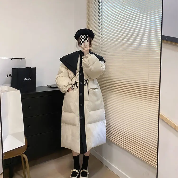 

Cotton padded women's 2021 winter new down cotton padded clothes long knee loose waist closed cotton padded jacket thickened