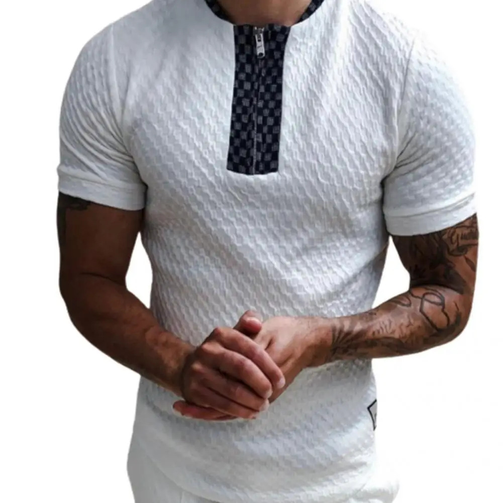 Мужская повседневная жаккардовая рубашка на молнии уличная футболка с круглым