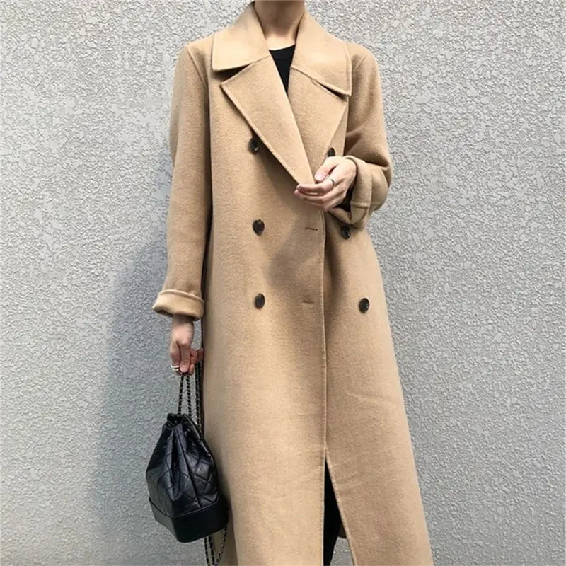 Женская шерстяная ветровка HziriP однотонная свободная на шнуровке в уличном стиле