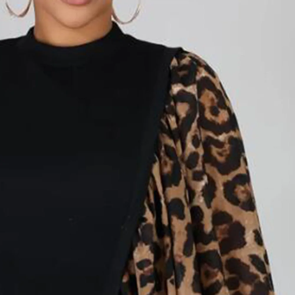 Женская вечерняя блузка с леопардовым принтом Повседневная облегающая рукавами