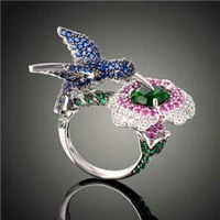 fashion womens crystal rhinestones bird flower ring hummingbirds animal wedding ring engagement boho jewelry gift