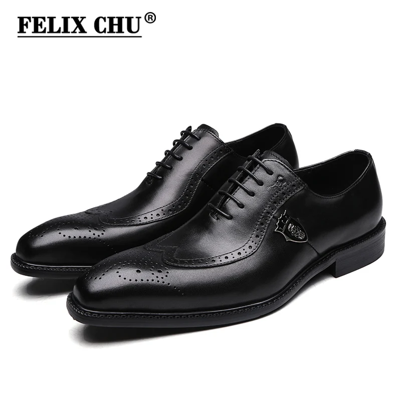 

Мужские туфли-оксфорды FELIX CHU, коричневые официальные туфли ручной работы из натуральной кожи, мужская обувь со шнуровкой и заостренным носк...