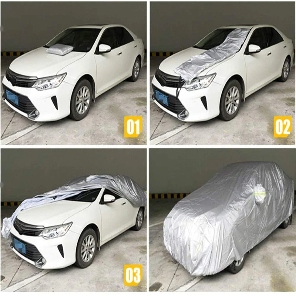 

Car Dust Cover Universal Full Car Covers Snow Ice Dust Sun UV Shade Cover Foldable Light Silver Auto Car Outdoor Protector Cover