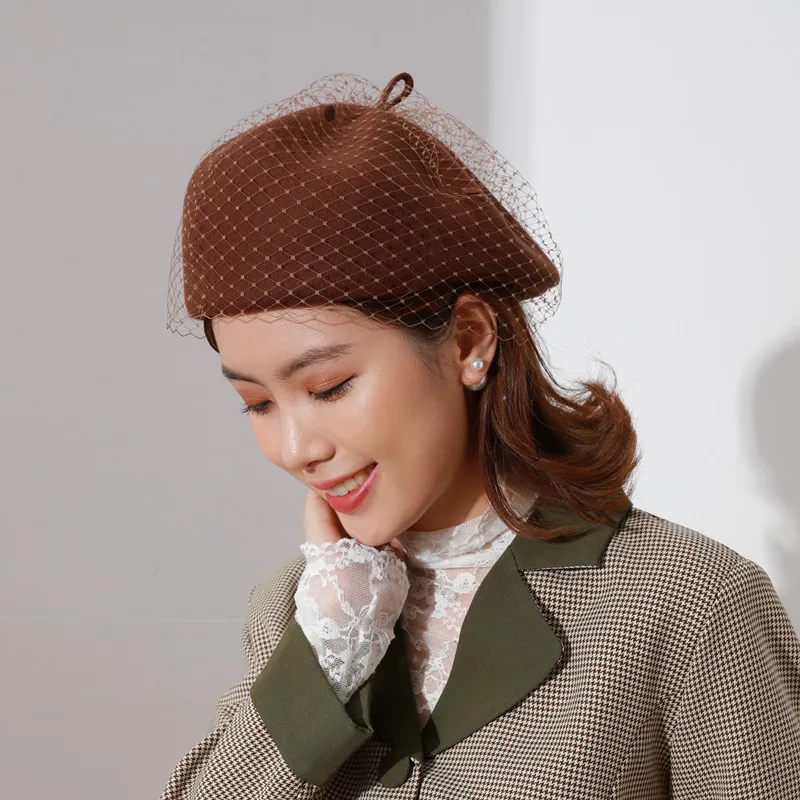 Женская фетровая шляпа-Таблетка черная шерстяная шляпа в стиле Хепберн с