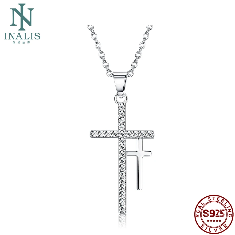 Ожерелье женское из серебра 925 пробы с двойным крестом|sterling silver necklace|925 sterling