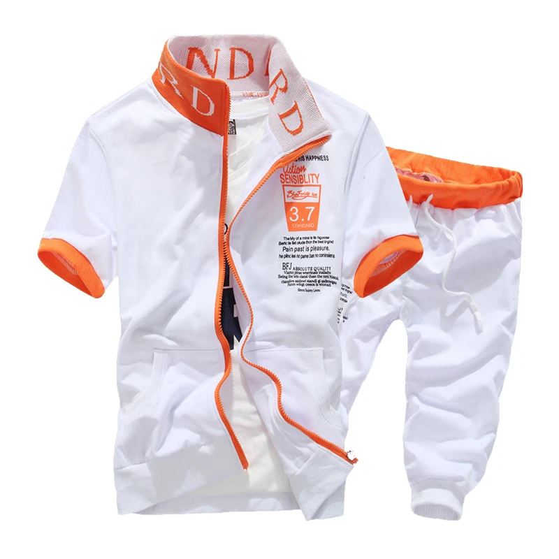 

2021 summer casual suit printed stand collar cardigan short sleeve shorts sports suit couple zipper short sleeve + shorts 2-piec