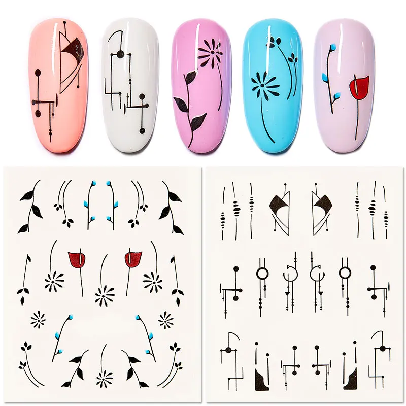 RBAN NAIL 1 Лист наклейки для ногтей простые узоры водонепроницаемые художественные