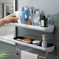 Bathroom Shelf Drill Organizer Wall Mounted Shampoo Spices Shower Storage Rack Holder With Towel Bar Bathroom Accessories