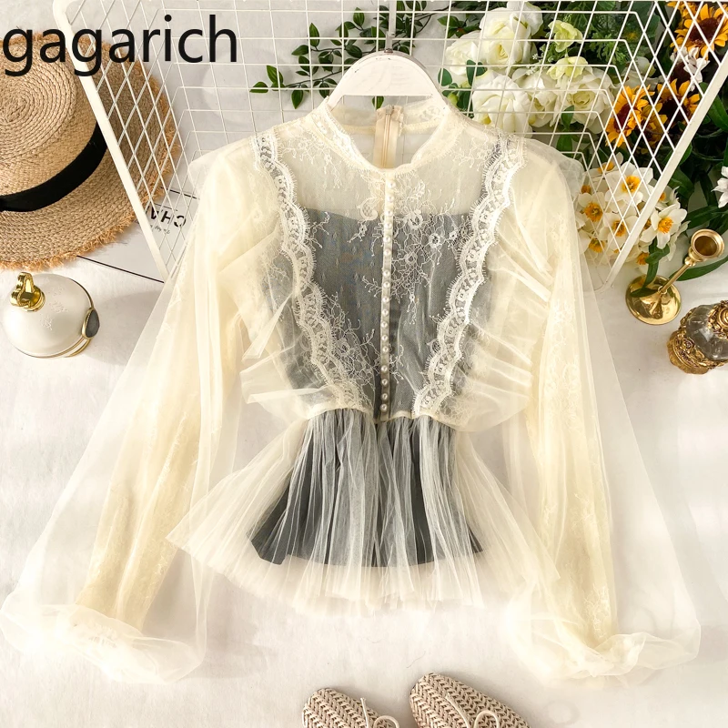 Gagarich для женщин Набор блуз дамы весна сладкий Бисероплетение фонарь рукав