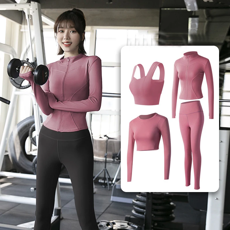 

2/3/4PCS Women Yoga Set Gym Fitness Sportswear Long Sleeve Crop Top Clothing High Waist Leggings Sport Suits Workout Tracksuit