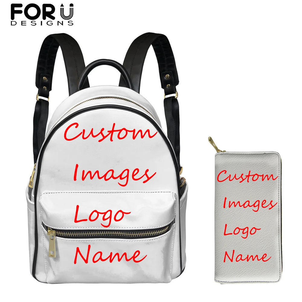 

FORUDESIGNS, индивидуальные ваши изображения/логотип/имена, принт, Модный женский рюкзак и кошелек из искусственной кожи, повседневная женская с...