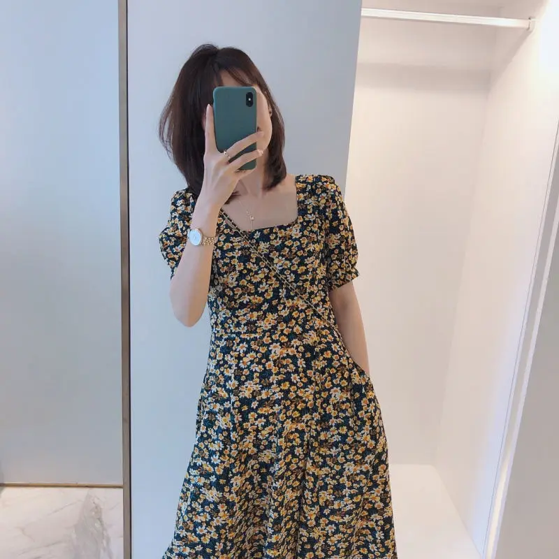 

Floral Dress Female 2021 Summer Korean Temperament Waist Large Size Loose And Thin Women'S New Dress