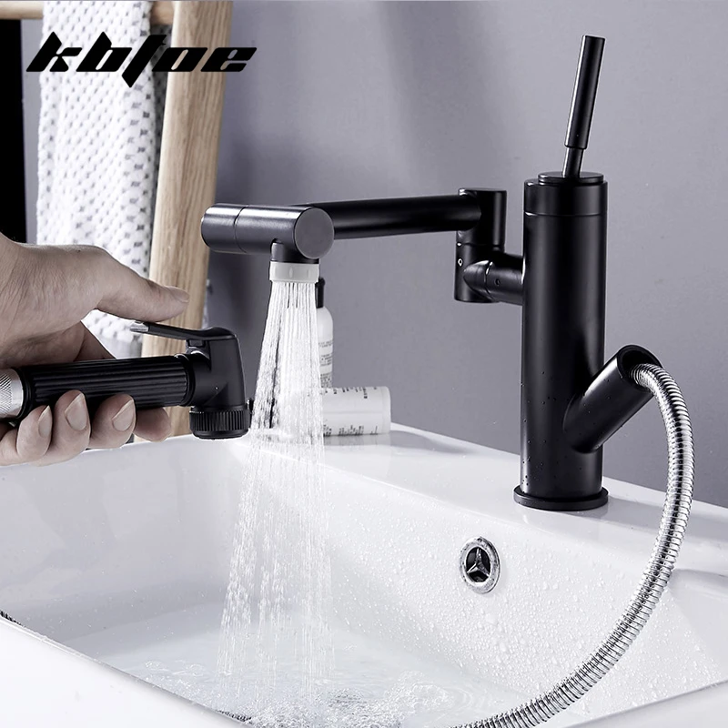 Черный выдвижной смеситель для раковины настенный кран ванной комнаты с