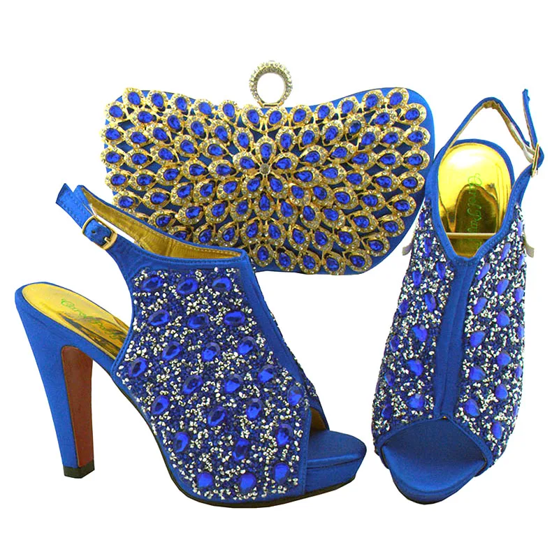 

Elegant Style Nigerian Women Shoes Matching Bag in Gold Color African Lady Shoes and Bag Set with Platform for Wedding Party