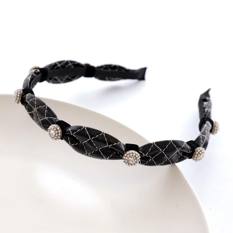 

Shiny Rhinestone PU Hair Band Hoop Girls Women Headwear 2020 Fashion Head Bezel Hairband Thin Headband Hair Accessories