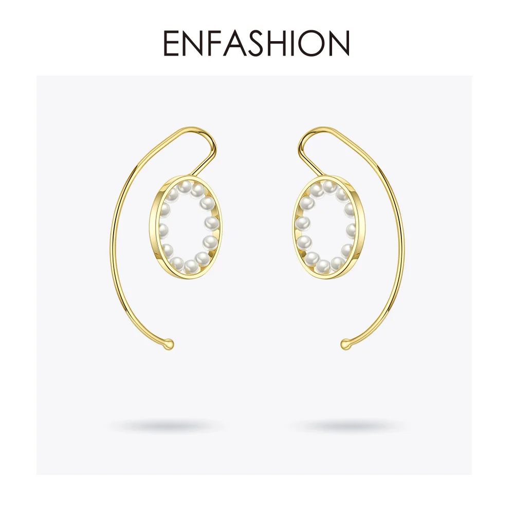 ENFASHION жемчужные круглые серьги-каффы на клипсах для женщин, массивные золотые серьги-каффы, серьги без пирсинга, ювелирные изделия E191106
