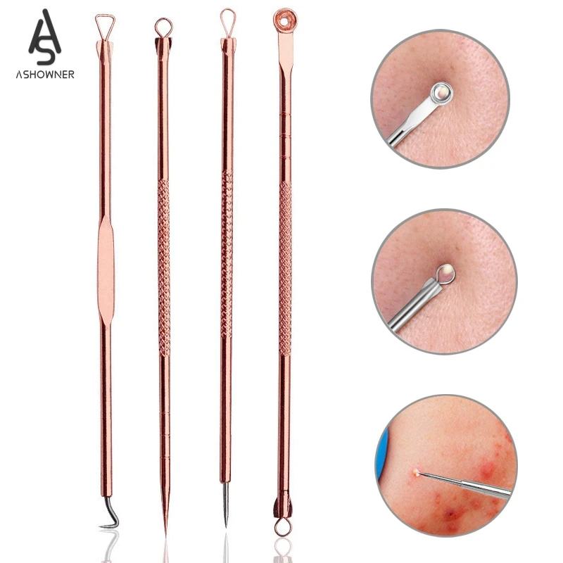 

4pcs/Set Blackhead Comedone Acne Pimple Blackhead Remover Tool Spoon for Face Skin Care Tools Needles Facial Pore Cleaner Kit
