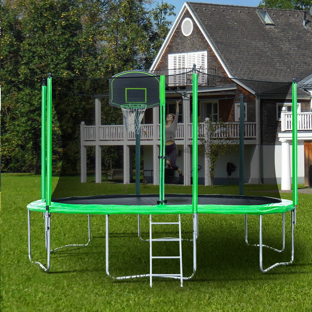 

14FT Trampoline for Kids with Safety Enclosure Net, Basketball Hoop and Ladder, Easy Assembly Round Recreational Trampoline