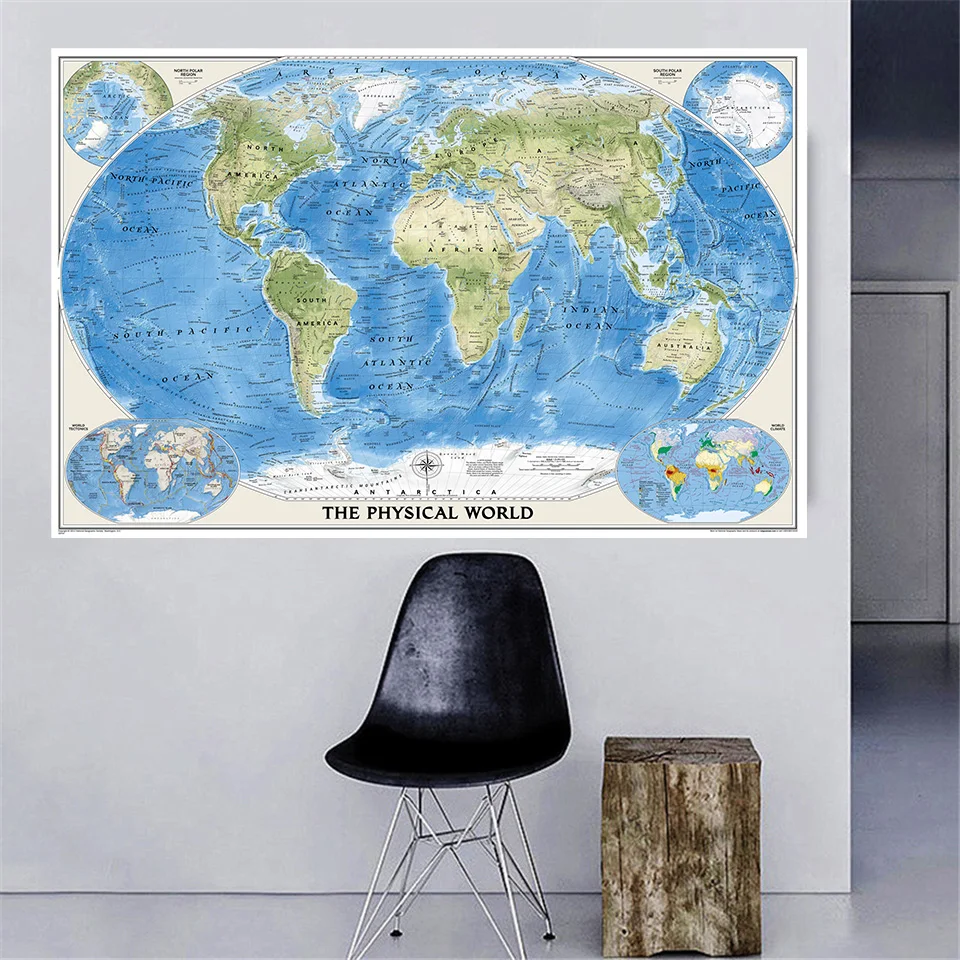 

225*150 cm The World Map with World Tectonics and Climate Large Poster Non-woven Canvas Painting Home Decoration School Supplies