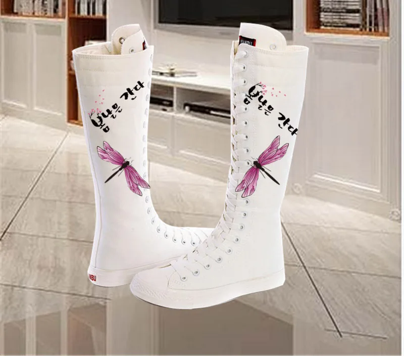 Flat 27 CXJYWMJL/женские высокие сапоги; белые сапоги до колена на платформе; черные сапоги до колена; высокие сапоги на шнуровке; джинсовые сапоги до бедра; 6857 - Цвет: Flat 27