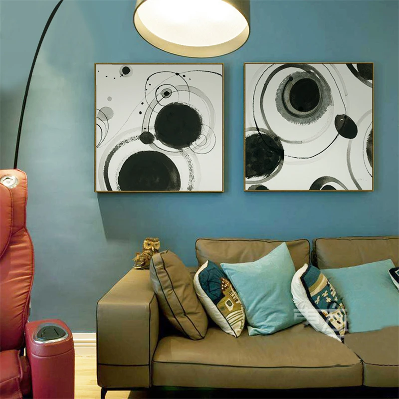 Абстрактный черный круг геометрическое синее дерево кольцо холст картина