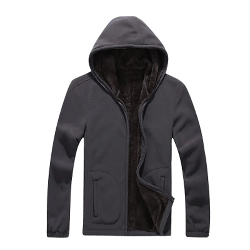 Дизайнерские XL 8XL зимние мужские флисовые повседневные куртки мужские теплые толстовки с капюшоном теплые пальто однотонная утепленная уличная одежда AF1563 - Цвет: Серый