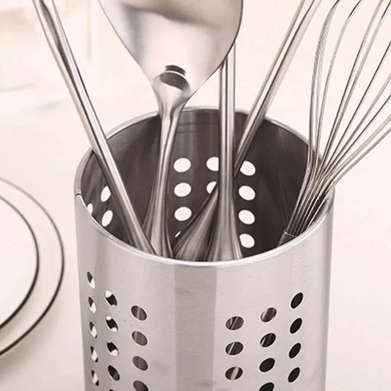 

Stainless Steel Kitchen Cooking Utensils Holder Crock Drainer Flatware Caddy Cutlery Organizer Tableware Storage Serving Tool
