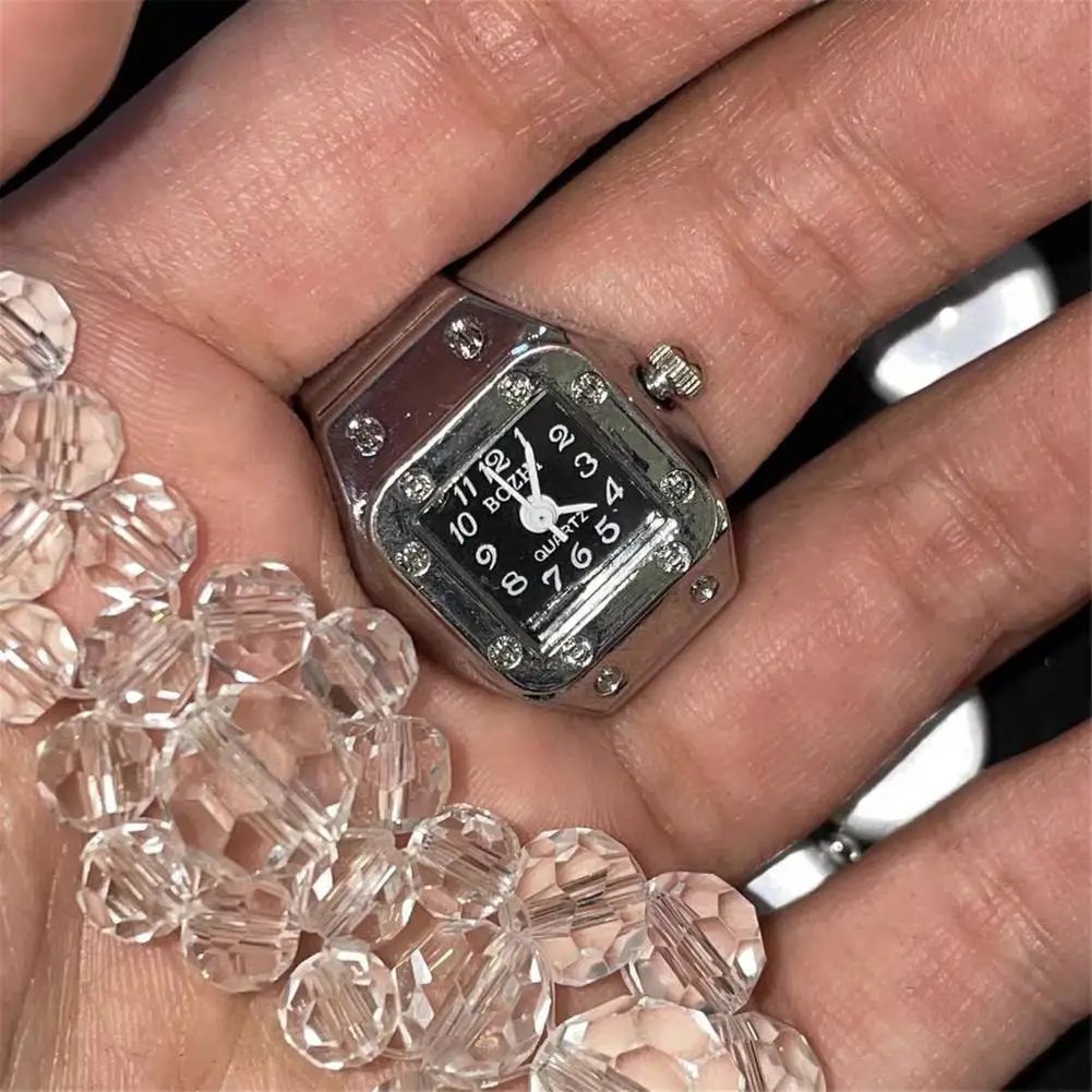 Часы в стиле панк с кольцом на палец эластичные износостойкие часы унисекс для