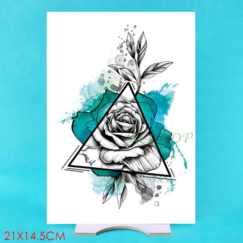

Waterproof Temporary Tattoo Sticker Flower Rose triangle fake tatto flash tatoo tatouage temporaire leg arm for girl women