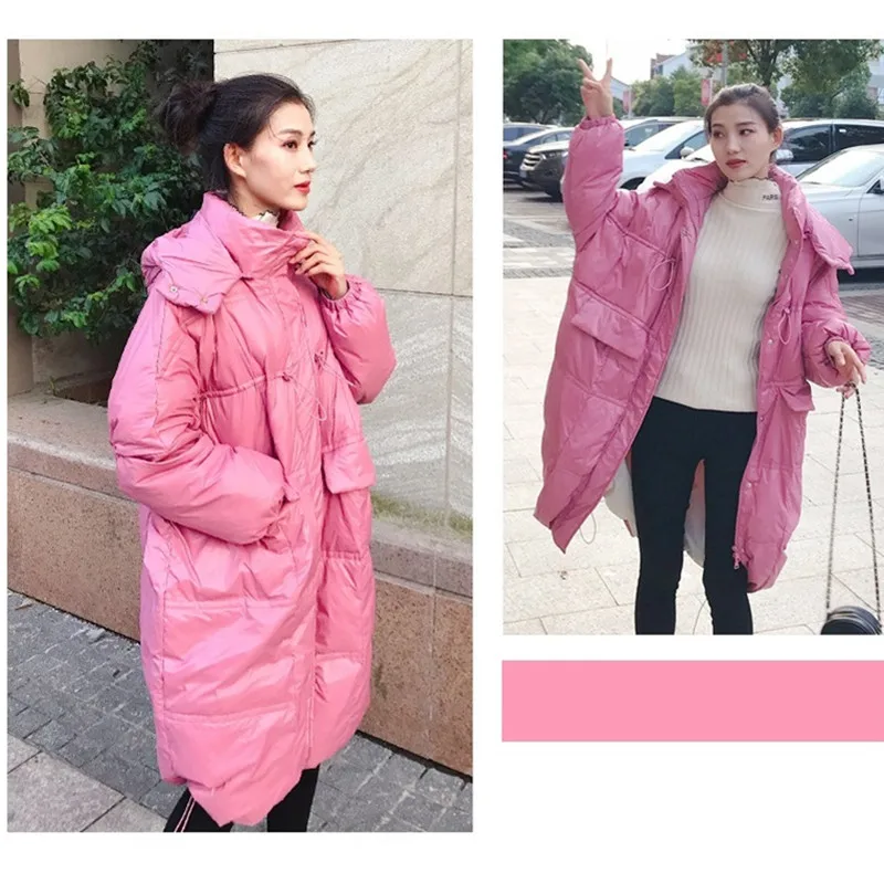 

White Oversized Winter Parkas Women's Hooded Jacket Coat 2020 Fashion Ladies Loose Long Coat Solid color Casual Down Jackets