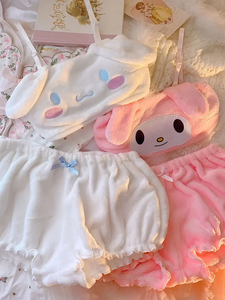 Conjunto de pijama Kawaii de peluche para ni&ntilde;as, ropa interior de terciopelo, pantalones cortos, ropa de dormir, Lolita-3