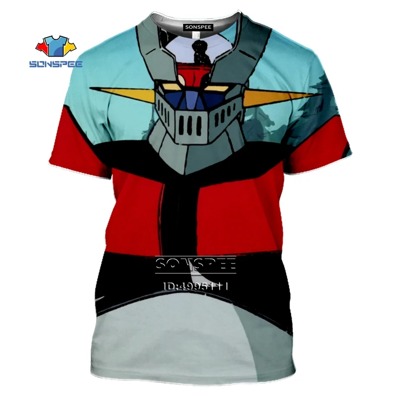 

SONSPEE 3D Print Sci-fi Anime Mazinger Z T-shirt Robot Man's T-shirt Summer Short Sleeve harajuku Shirt Armored Warrior Top Tees