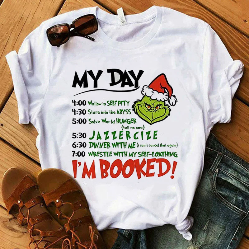 

Funny Cute Grinch Christmas Print Clothing Women T Shirt Aesthetics Graphic White Couples Short Sleeve Women's T Shirt Female