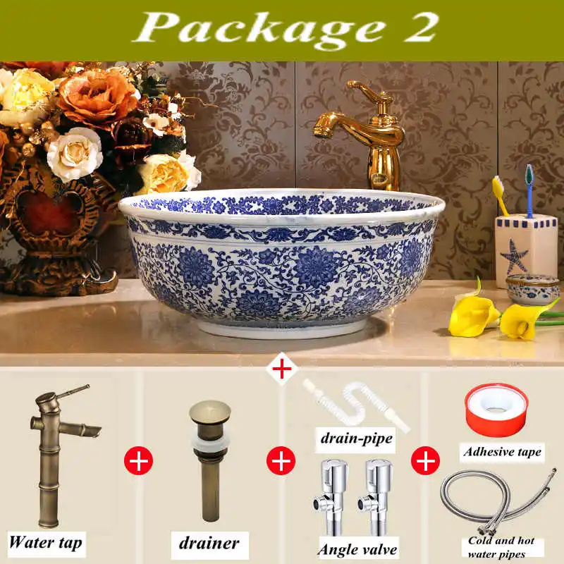 Художественная раковина китайская Античная классическая из синего и белого