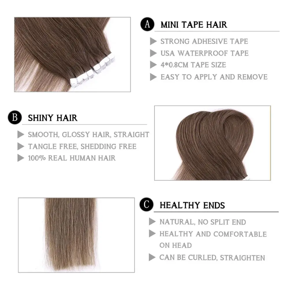 Neitsi 12 &quot16" 20 "мини лента в машине сделанные Remy человеческие волосы для