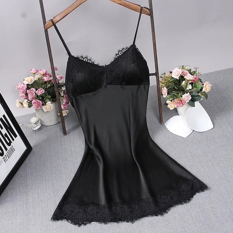 Пикантная Темно Синяя Женская шелковая пижама для сна топ на бретельках Ночная