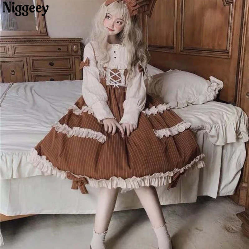

Niggeey Japanese Style Kawaii Lolita Dress For Girl Vintage Gothic Soft Sisters Princess Halloween Costume New Dress