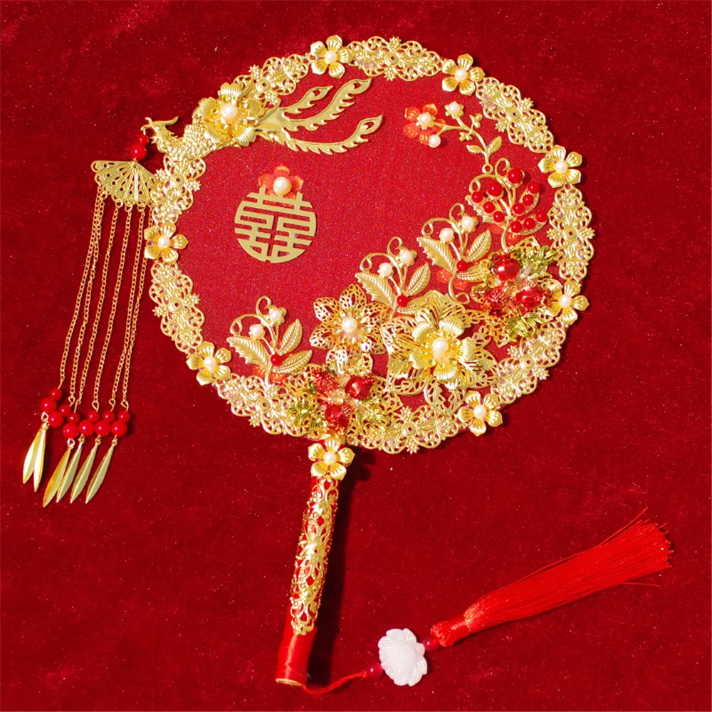 

Wedding Hand Fan Chinese Style Round Fan Vintage Bling Bride Jewelry Wedding Party Women's Accessories Decorative Home Dance
